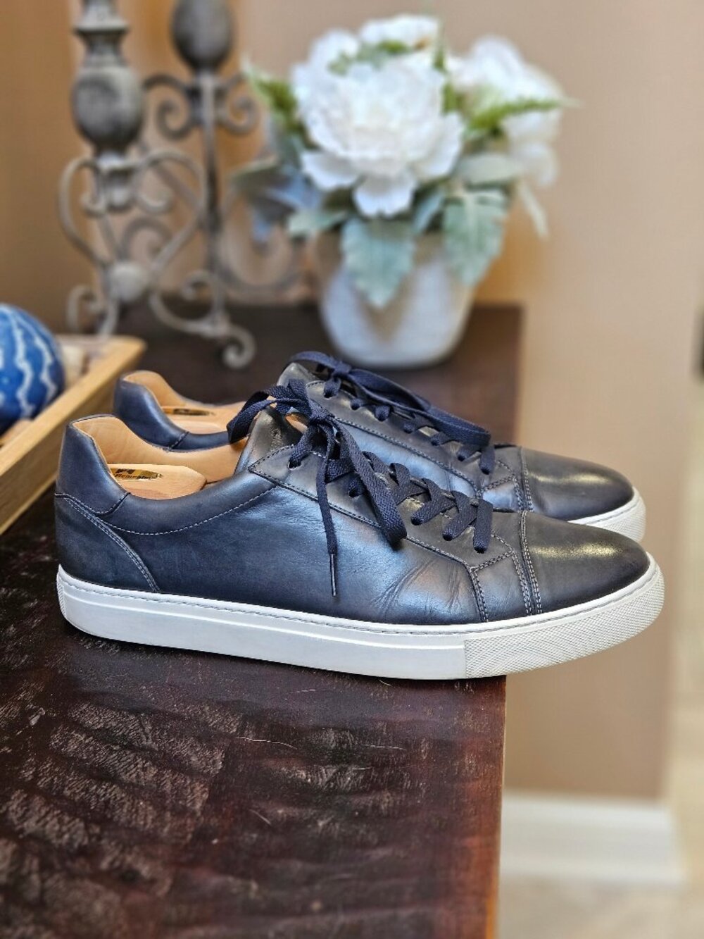Magnanni Men's Leather Sneakers, Navy, Sz 13